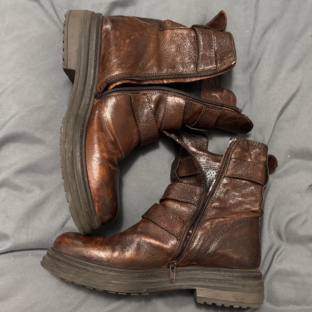 Emanuele Crasto Triple Buckle Brown Moto Leather Boots - Picture 5 of 6